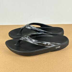 Oofos Oolala Camo Thong Sandals Womens 8 Black Gray Comfort Recovery Sport